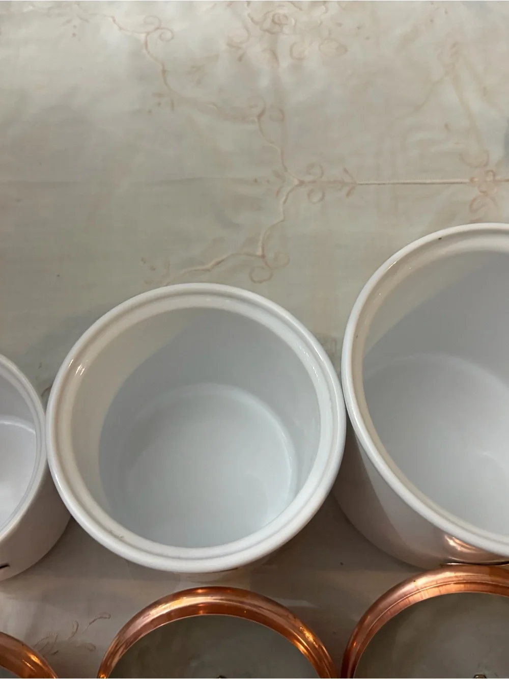 White Ceramic Kitchen Canister Set with Copper Lids - Picture 4 of 12